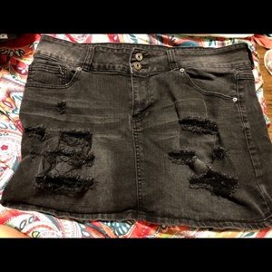 Black distressed jean skirt